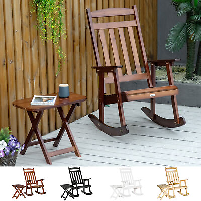 #ad Wooden Rocking Chair Set 2 Piece Outdoor Porch Rocker w Foldable Table $126.99