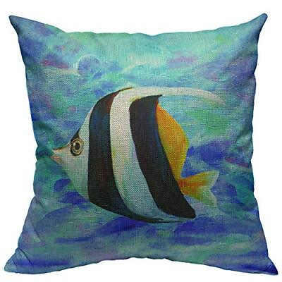 #ad Sea Fish Pillow Cover Ocean Animal Decorative Tropical Throw Pillow Case Squa... $18.54