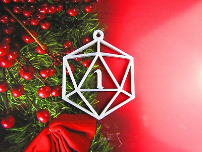 #ad D20 20 Sided Die Dice Critical Fail Roll of 1 Christmas Tree Ornament Holiday $8.99