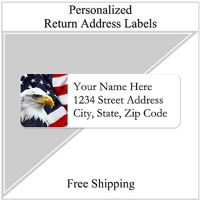 #ad 60 Return Address Labels Personalized Printed 3 4 x 2 1 4 American Eagle amp; Flag $2.99