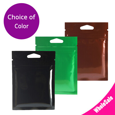 #ad 3x4.25in Both Sided Colored Glossy Mylar Zip Lock Bag w Triangle Hang Hole M40 $5.00