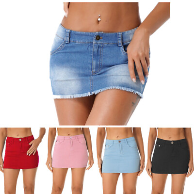#ad Womens Sexy Denim Miniskirt Mid Waist Stretch Jean Pencil Shorts Skirts Clubwear $14.86