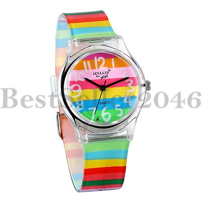 #ad Kids Watch Rainbow Jelly Color Time Teacher Teen Girls Analog Silicone Band Gift $9.99
