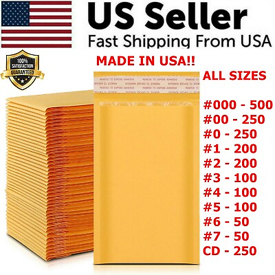 #ad Kraft Bubble Shipping Mailers Yellow Self Seal 0 1 2 3 4 5 6 7 00 000 DVD CD $55.99