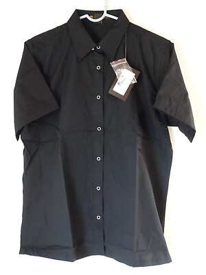 #ad Mens Harriton M545 snap button short sleeve black shirt mens size M nwt $6.99