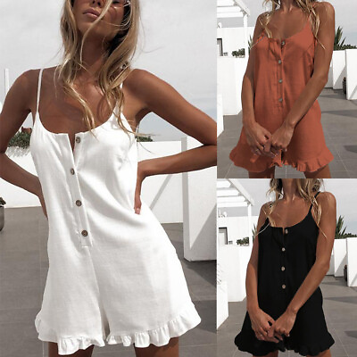 #ad Womens Ladies Mini Playsuit Romper Strappy Holiday Beach Jumpsuit Dresses Summer $18.59