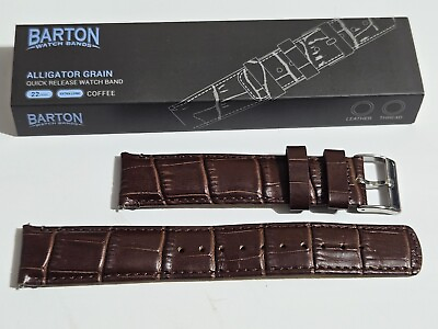 #ad 22mm Coffee Brown Faux Aligator Leather Barton Watch Band $19.99