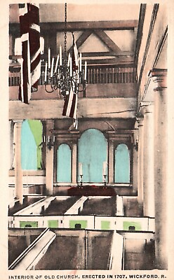 #ad Postcard RI Wickford Rhode Island Interior of Old Church Vintage PC e9680 $3.00