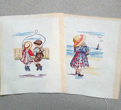 #ad Finished Embroidery Art Cross Stitch Handmade KIDS X2 20x23 cm 8quot;x9quot; inch. $28.49