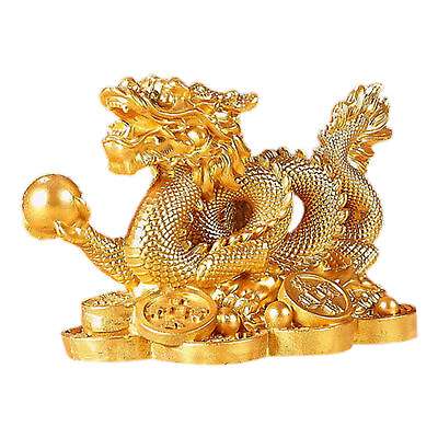 #ad Golden Asian Chinese Feng Shui Dragon on Money Coins Figurine Good Luck Statues $12.09