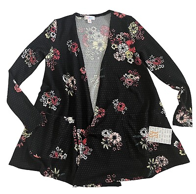 #ad LuLaRoe Caroline Black Floral Cardigan Sweater Top Womens Size XS Pockets New $11.97