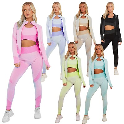 #ad Women Ladies 3pcs Lounge Wear Tracksuit Yoga Fitness Running Gym Sports Outfit GBP 19.99