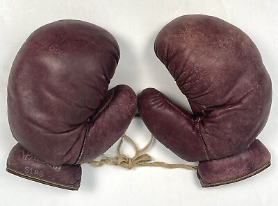 #ad VTG 1950s SPALDING Youth 5188 Full Grain Sheepskin Oxblood BOXING GLOVES Laces $59.99