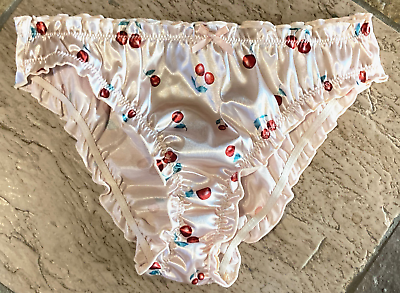 #ad Cherry Vanilla 7 L Silky Second Skin SATIN Ruffled Hi Leg Bikini Panty #SR84 $15.26