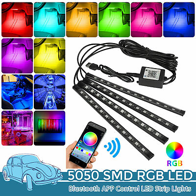 #ad Car RGB 48 LED Light Strip Interior Atmosphere Neon Lamp Remote Control For Cars $10.39