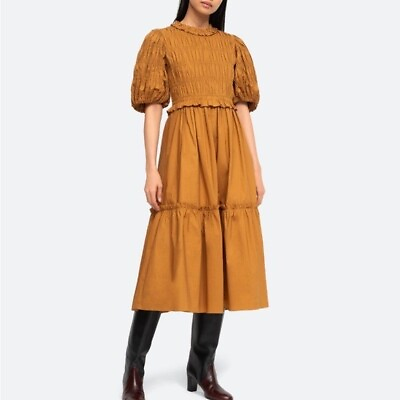 #ad Sea New York Rene Smocked Puff Sleeve Midi Dress Size 8 $199.00