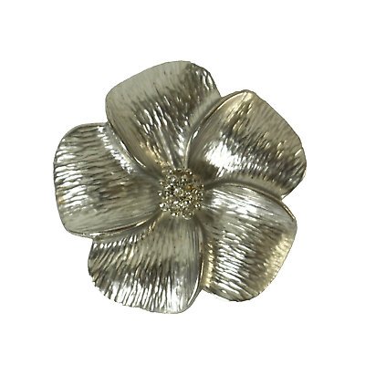 #ad Brooch Flower Costume Rhinestone Poppy Art Deco Silver Tone Metal Pin LBVYR $17.03