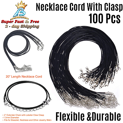 #ad Black Waxed Cord Chain Necklace Choker String Clasp DIY Jewelry Making 100 Piece $25.17