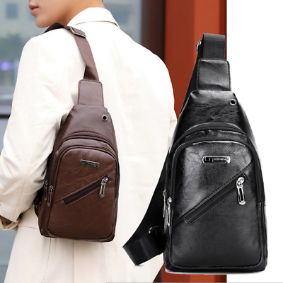 #ad Mens Leather Sling Bag Cross Body Handbag Chest Bag Shoulder Pack Sport Backpack $10.80