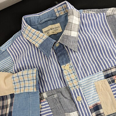 #ad Denim amp; Supply Ralph Lauren Men#x27;s L Large Short Sleeve Button Up Patchwork Shirt $77.59