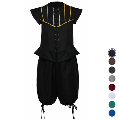 #ad Men#x27;s Renaissance Doublet and Breeches Medieval Costume Cosplay Vest Short Pants $39.99