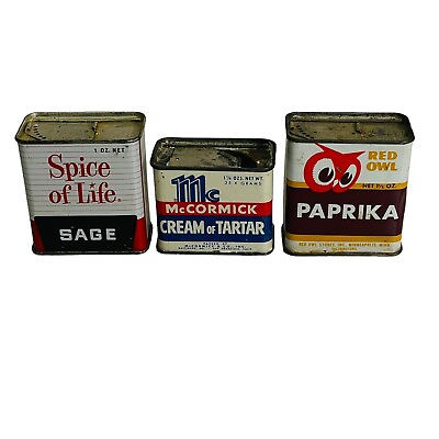 #ad Lot 3 Mixed Vintage Spice Tins Spice of Life Red Owl McCormick Advertising $14.99