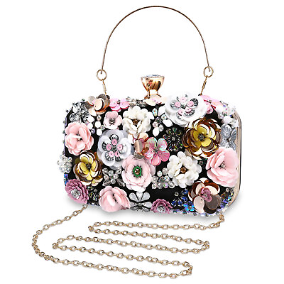 #ad Selighting Colorful Flower Clutch Purse Women Evening Bag Beaded Pearl Purse $21.84