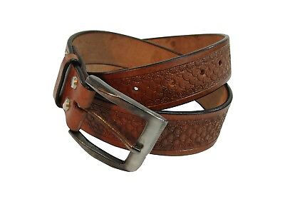 #ad WESTERN COWBOY BELTS DRAGON SCALE TOOLED LEATHER MENS BELT WORK CASUAL WEAR $27.63