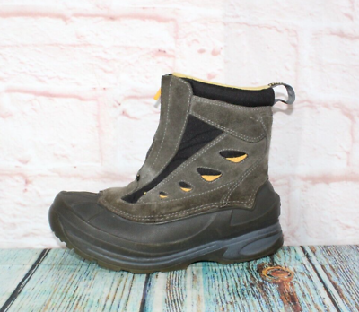 #ad #ad LL Bean Kids Gray Yellow Suede Front Zip Waterproof Mid Calf Winter Boots Size 6 $52.00