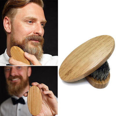 #ad Men Boar Bristle Beard Brush Round Wood Handle Mustache Comb $5.65