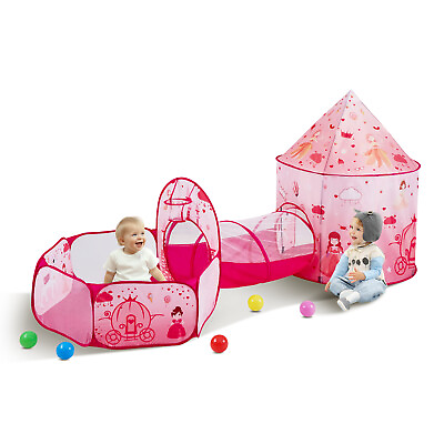 #ad VEVOR Princess Girls Pop Up Castle Kids Play Tent Crawl Tunnel Set Playhouse Bag $28.99
