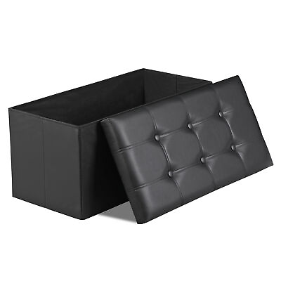 #ad 30 inches 80L Storage Bench Faux Leather Black Footrest with Foam Padded Seat $21.59