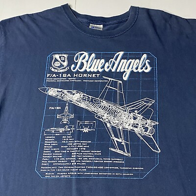 #ad Men’s T Shirt Blue Angels US Navy S F A 18 A Hornet Bowing USA Jet Large L $22.49