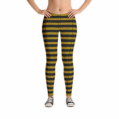 #ad Black amp; Yellow Stripes Stripe Pattern Swirls Flourish Leggings $36.50