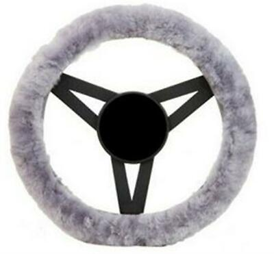 #ad Sheepskin Fleece Wool Steering Wheel Cover Fleecy Soft Grey Stretc Universal Fit AU $27.95