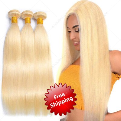 #ad 613 BLONDE Hair 3 Bundles Virgin Human Hair Extensions Sewing Weave Brazilian US $31.41