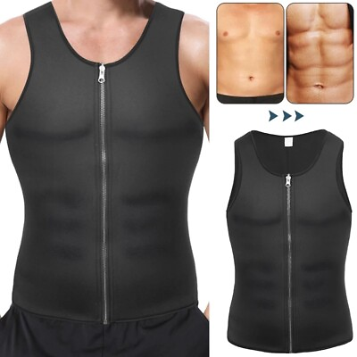 #ad Men#x27;s Neoprene Sauna Sweat Waist Trainer Sport Vest Body Shaper Weight Loss Tops $10.79