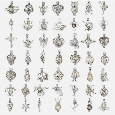 #ad 15 Bulk Silver Plated Pearl Beads Cage Locket Pendant Charm Random DIY Necklace $20.00