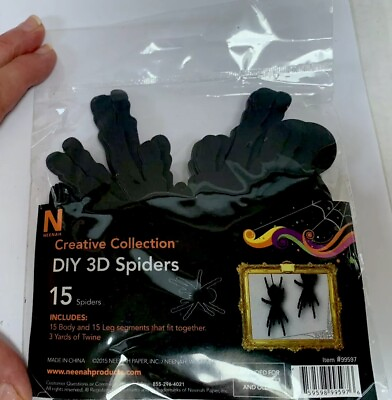 #ad HALLOWEEN Spiders Neenah Creative DIY 3D Black with Twine 15 pcs Decorations NEW $5.80
