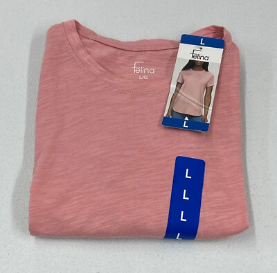 #ad Felina Ladies#x27; Crew Neck Tee Short Sleeve Texture Slub Jersey Pink Size L $13.95