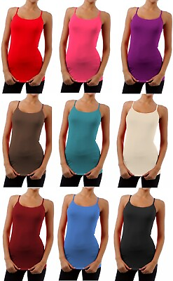 #ad Long Cami With Built in Shelf Bra Adjustable Strap Women Layering basic tank top $10.99