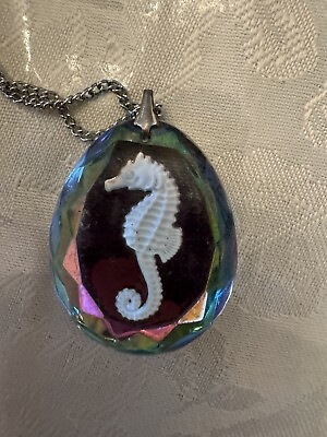 #ad seahorse pendant necklace iridescent background under the sea costume jewelry $15.99