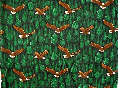 #ad Eagles Soaring Pine Trees Quilt Fabric 2 yds Green Nature Birds Forest Cotton $20.99