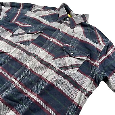 #ad New VTG Work N Sport Thick Flannel Shirt XL Men Gray Blue Plaid Pearl Snaps $29.99