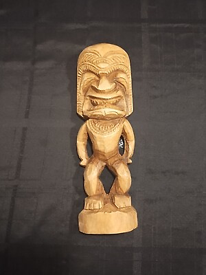 #ad Vintage 14quot; Hand Carved Hawaiian Wooden Tiki Statue $49.83