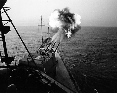 #ad US Navy Cruiser USS Canberra fires 203mm guns 8x10 Vietnam War Photo 438 $7.43