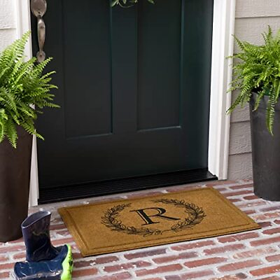 #ad Mohwk Home Outdoor Indoor Faux Coir Doormat 1#x27;6quot; x 2#x27;6quot; Laurel Monogram R $34.27