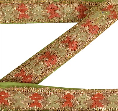 #ad Sanskriti Vintage Sari Border 1quot;W Hand Embroidered Trim Ribbon Green Lace $8.75
