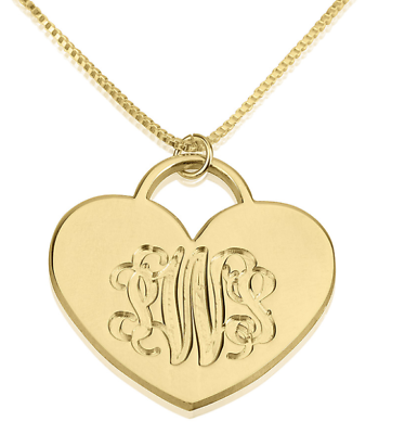 #ad ENGRAVED HEART MONOGRAM NECKLACE: STERLING SILVER 24K GOLD ROSE GOLD $139.99