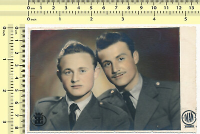 #ad #019 50s Two Yugoslavia Soldiers Men Military Tinted Hand colored Guys old photo $14.99